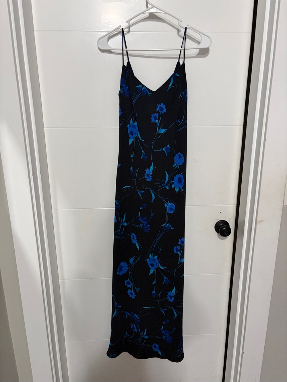 Studio Y Black Maxi Slip Dress with Blue Floral Print